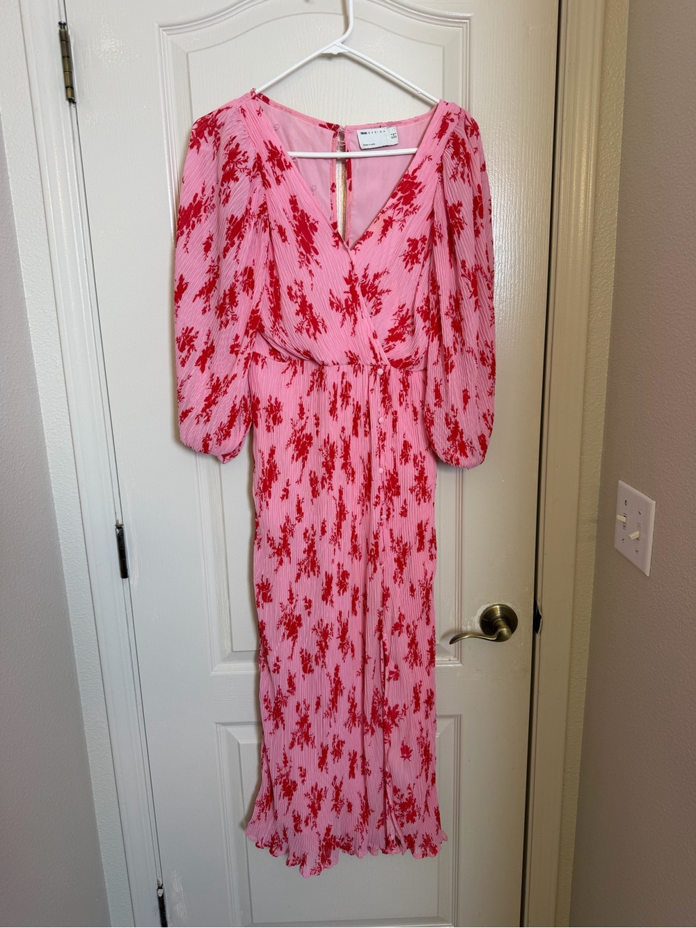 ASOS Pink Maxi Dress with Red Floral Print